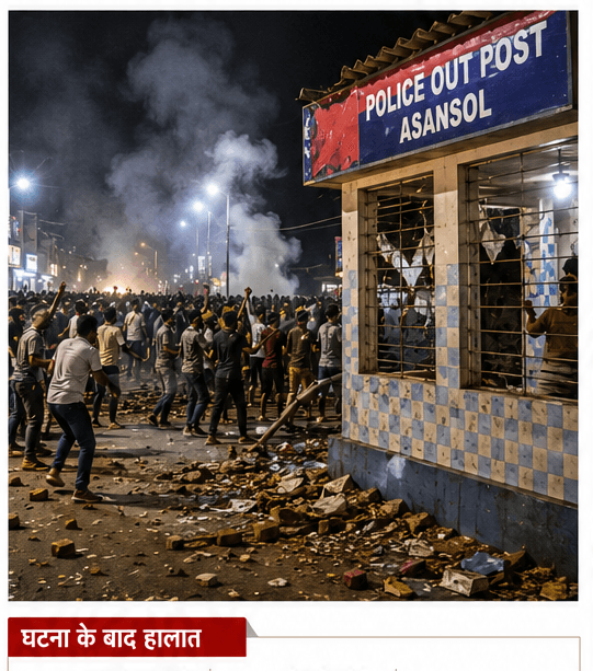 आसनसोल में पुलिस चौकी पर पथराव और तोड़फोड़: लाउडस्पीकर की आवाज कम करने के निर्देश के बाद भड़का बवाल