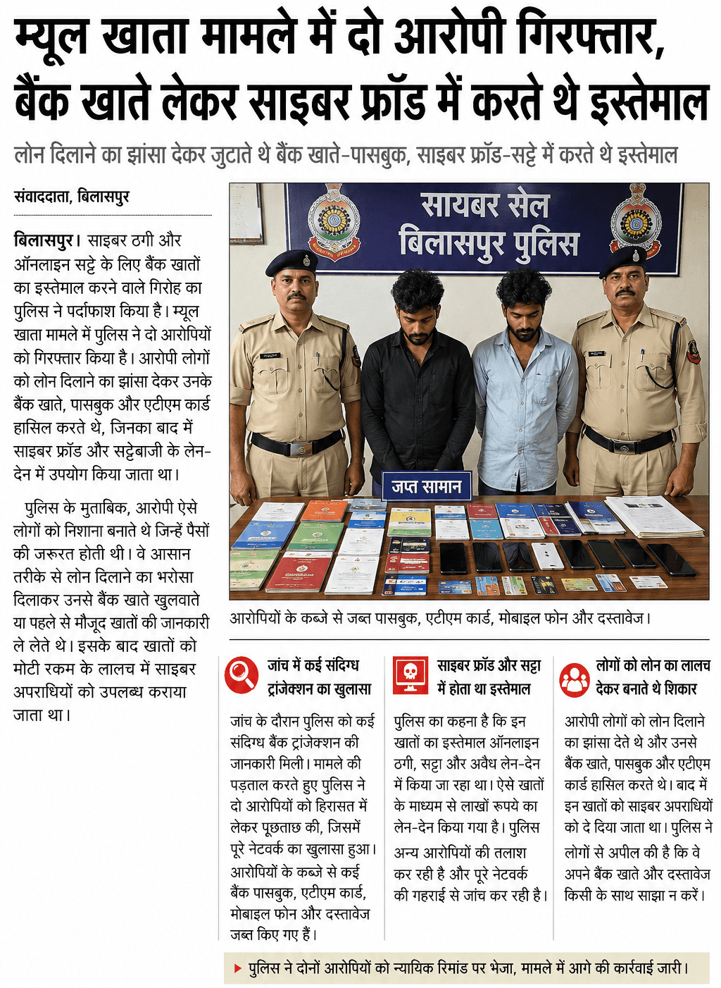 लोन दिलाने का झांसा देकर जुटा रहे थे बैंक खाते, दो आरोपी गिरफ्तार