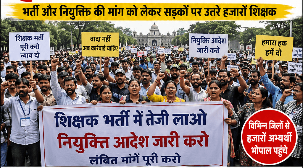 भोपाल में शिक्षकों का महाआंदोलन: भर्ती और नियुक्ति की मांग को लेकर सड़कों पर उतरे अभ्यर्थी