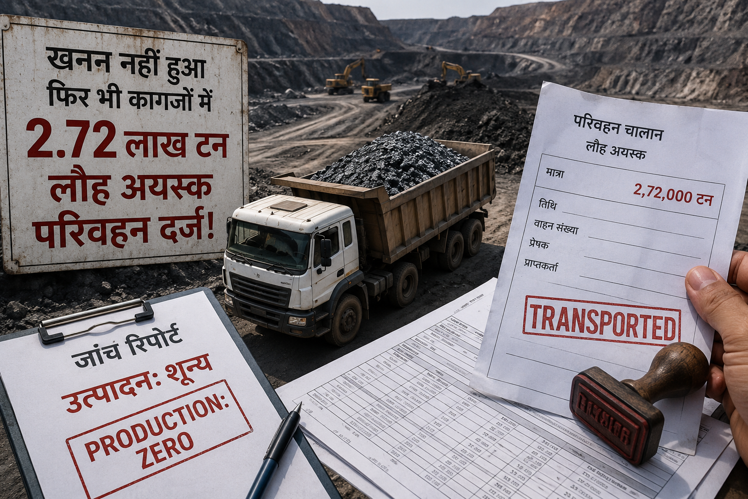 खनन घोटाले की आशंका: बिना उत्खनन 2.72 लाख टन लौह अयस्क परिवहन दर्ज