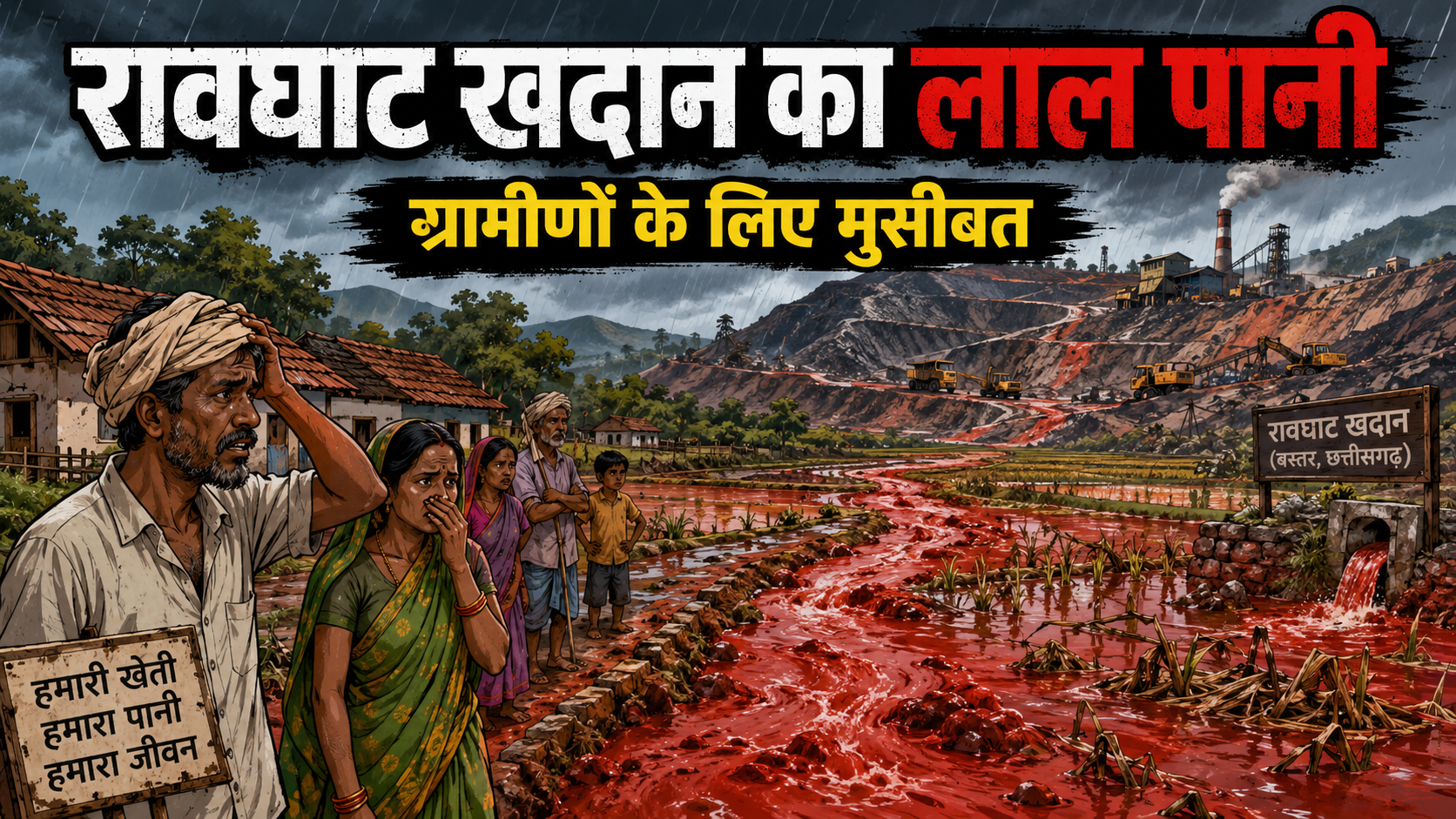 रावघाट खदान से निकला लाल पानी बना ग्रामीणों के लिए मुसीबत